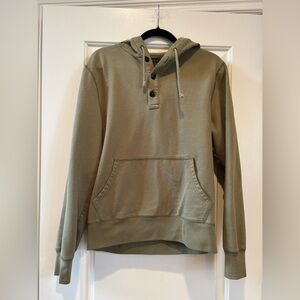 J. Crew Authentic Fleece Olive Green Hoodie with Buttoned Neckline